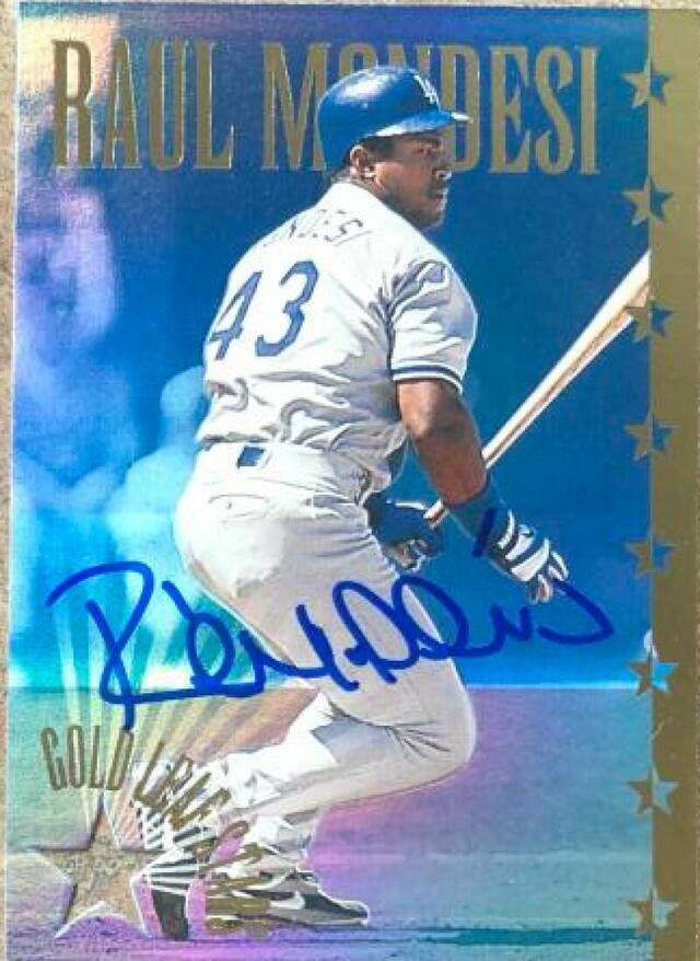 Raul Mondesi Signed 1995 Leaf Gold Leaf Stars Baseball Card - Los Angeles Dodgers - PastPros