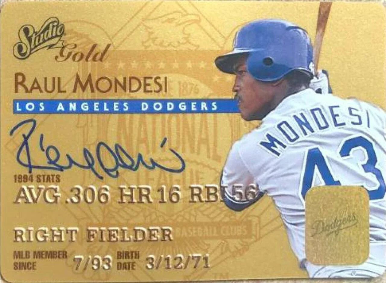 Raul Mondesi Signed 1995 Studio Gold Baseball Card - Los Angeles Dodgers