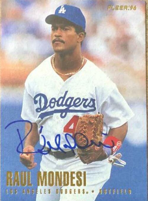 Raul Mondesi Signed 1996 Fleer Baseball Card - Los Angeles Dodgers - PastPros