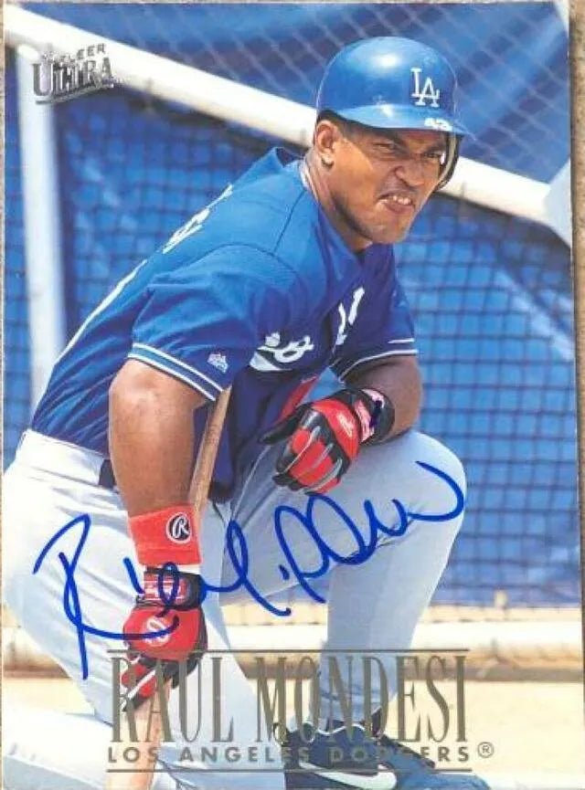 Raul Mondesi Signed 1996 Fleer Ultra Baseball Card - Los Angeles Dodgers