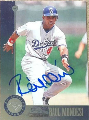 Raul Mondesi Signed 1996 Leaf Baseball Card - Los Angeles Dodgers