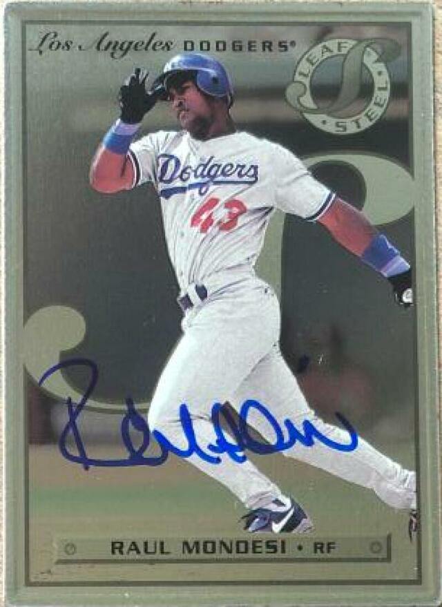 Raul Mondesi Signed 1996 Leaf Preferred Steel Baseball Card - Los Angeles Dodgers - PastPros