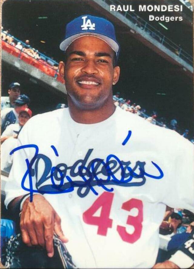 Raul Mondesi Signed 1996 Mother's Cookies Baseball Card - Los Angeles Dodgers - PastPros