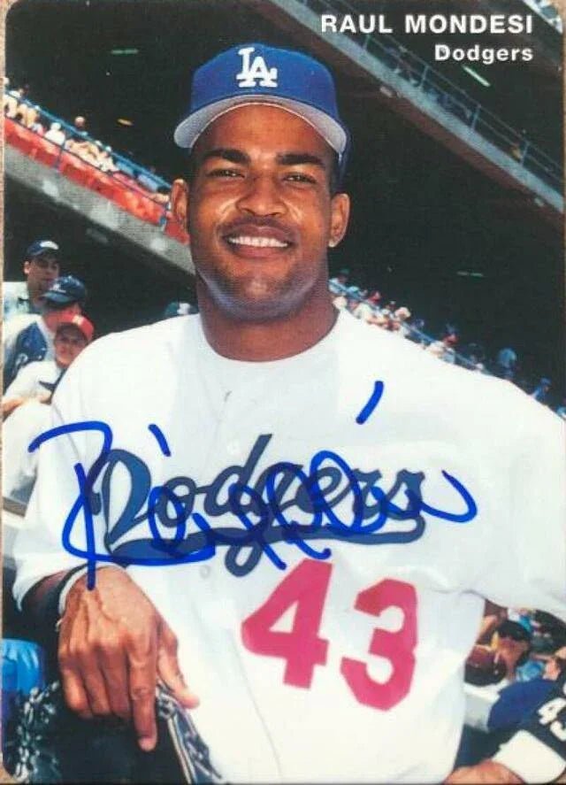 Raul Mondesi Signed 1996 Mother's Cookies Baseball Card - Los Angeles Dodgers