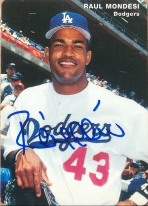 Raul Mondesi Signed 1996 Mother's Cookies Baseball Card - Los Angeles Dodgers