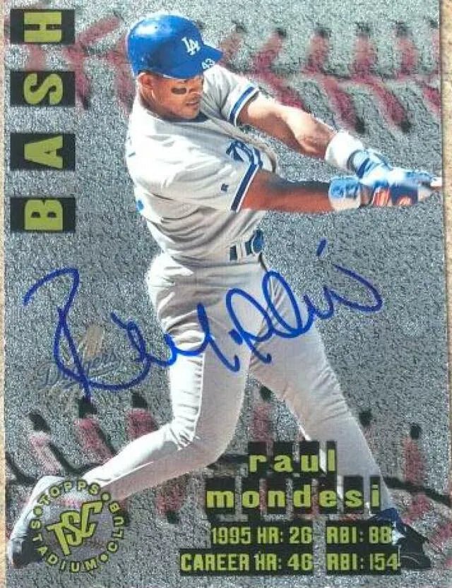 Raul Mondesi Signed 1996 Stadium Club Bash & Burn Baseball Card - Los Angeles Dodgers