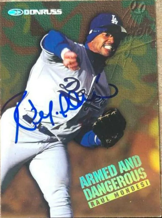 Raul Mondesi Signed 1997 Donruss Armed & Dangerous Baseball Card - Los Angeles Dodgers