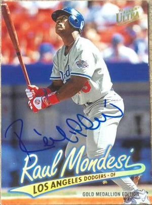 Raul Mondesi Signed 1997 Fleer Ultra Gold Medallion Baseball Card - Los Angeles Dodgers - PastPros