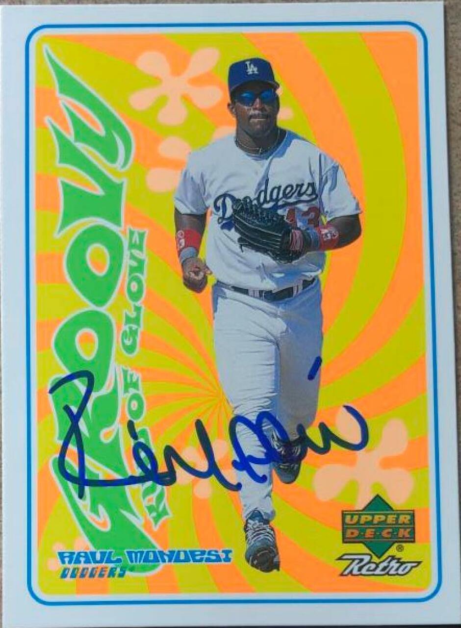 Raul Mondesi Signed 1998 Upper Deck Retro Groovy Kind of Glove Baseball Card - Los Angeles Dodgers - PastPros