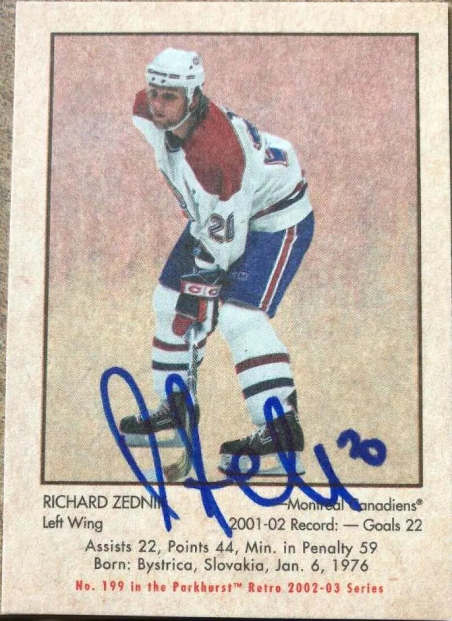 Richard Zednik Signed 2002-03 Parkhurst Retro Hockey Card - Montreal Canadiens