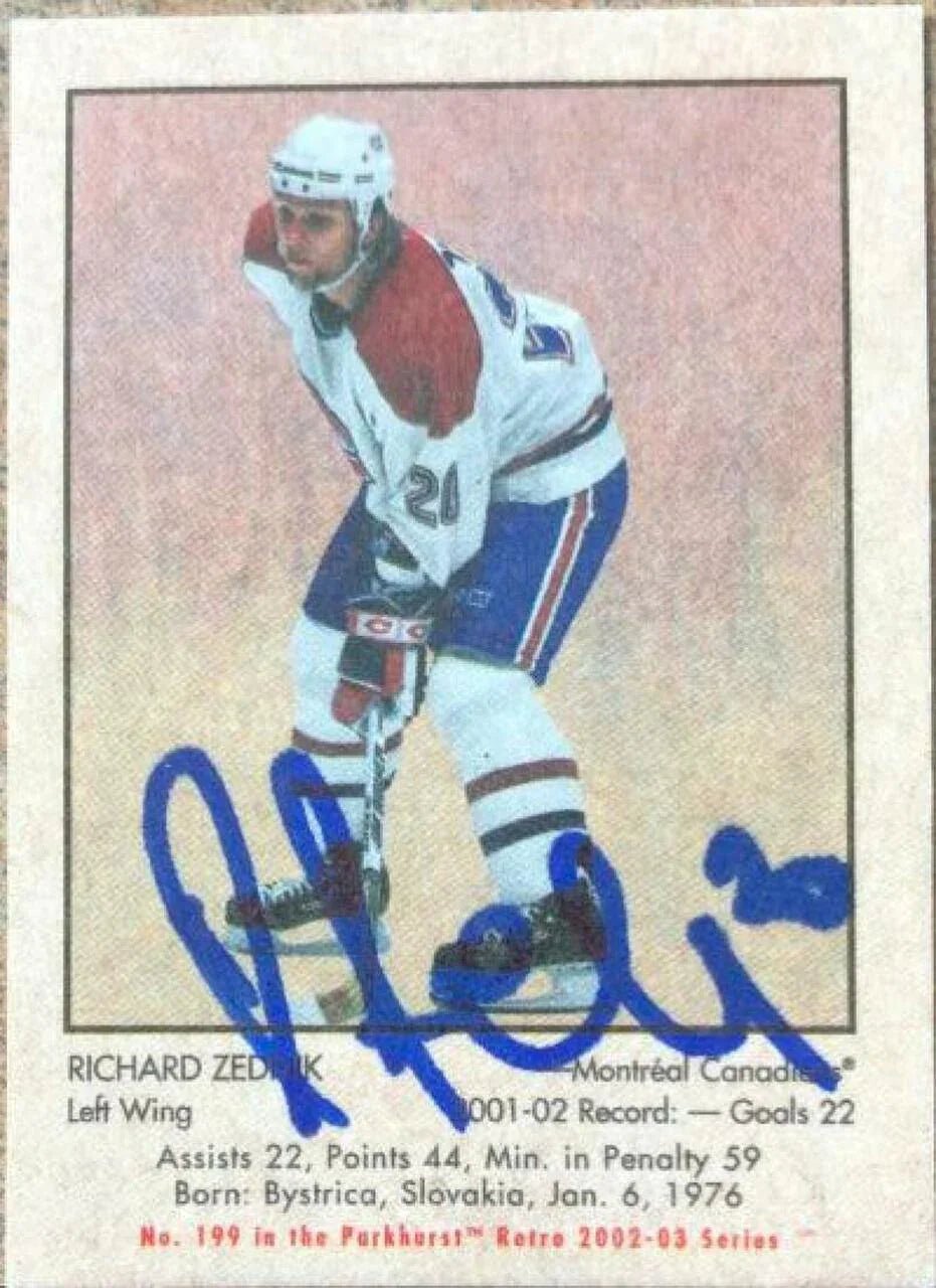 Richard Zednik Signed 2002-03 Parkhurst Retro Mini Hockey Card - Montreal Canadiens
