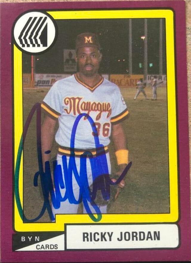 Ricky Jordan Signed 1988-89 BYN Puerto Rico Winter League Baseball Card - PastPros