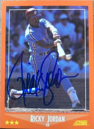 Ricky Jordan Signed 1988 Score Rookie/Traded Baseball Card - Philadelphia Phillies - PastPros