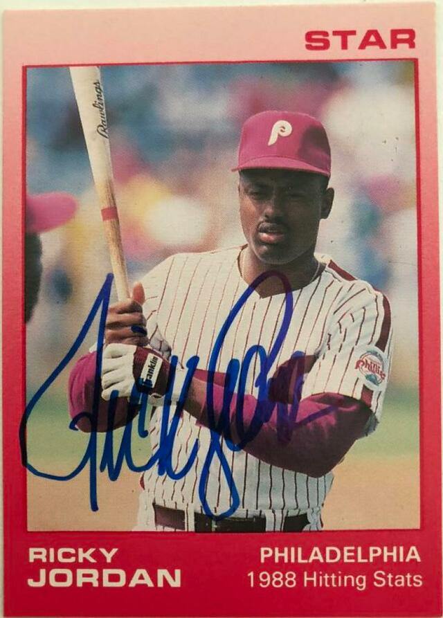 Ricky Jordan Signed 1988 Star Hitting Stats Baseball Card #6 - Philadelphia Phillies - PastPros