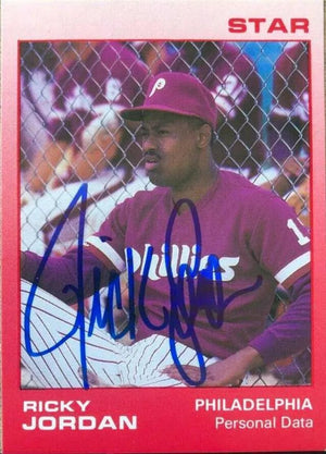Ricky Jordan Signed 1988 Star Personal Data Baseball Card #9 - Philadelphia Phillies