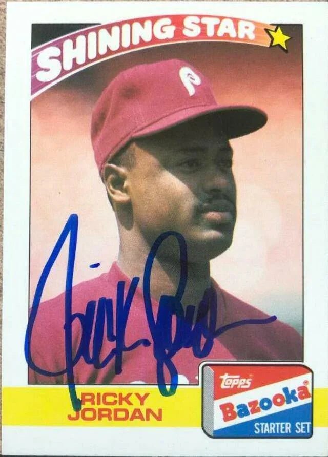 Ricky Jordan Signed 1989 Bazooka Baseball Card - Philadelphia Phillies