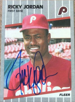 Ricky Jordan Signed 1989 Fleer Baseball Card - Philadelphia Phillies