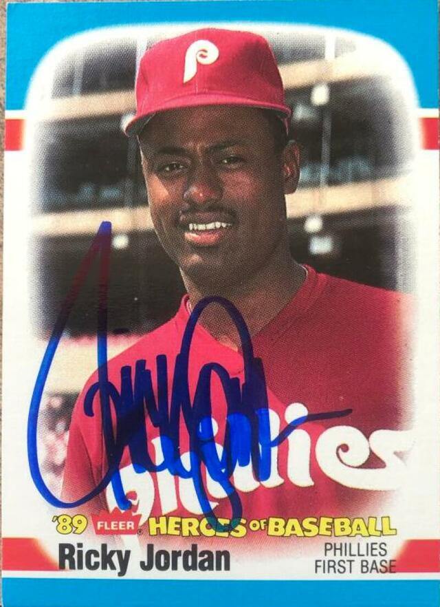 Ricky Jordan Signed 1989 Fleer Heroes of Baseball Card - Philadelphia Phillies - PastPros