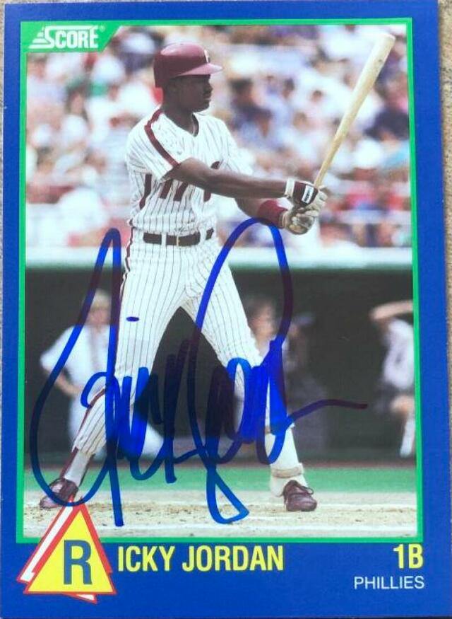Ricky Jordan Signed 1989 Score Hottest 100 Rising Stars Baseball Card - Philadelphia Phillies - PastPros