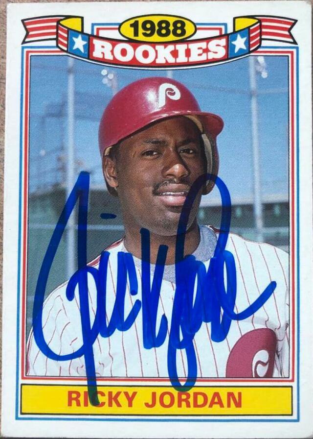 Ricky Jordan Signed 1989 Topps Glossy Rookies Baseball Card - Philadelphia Phillies - PastPros