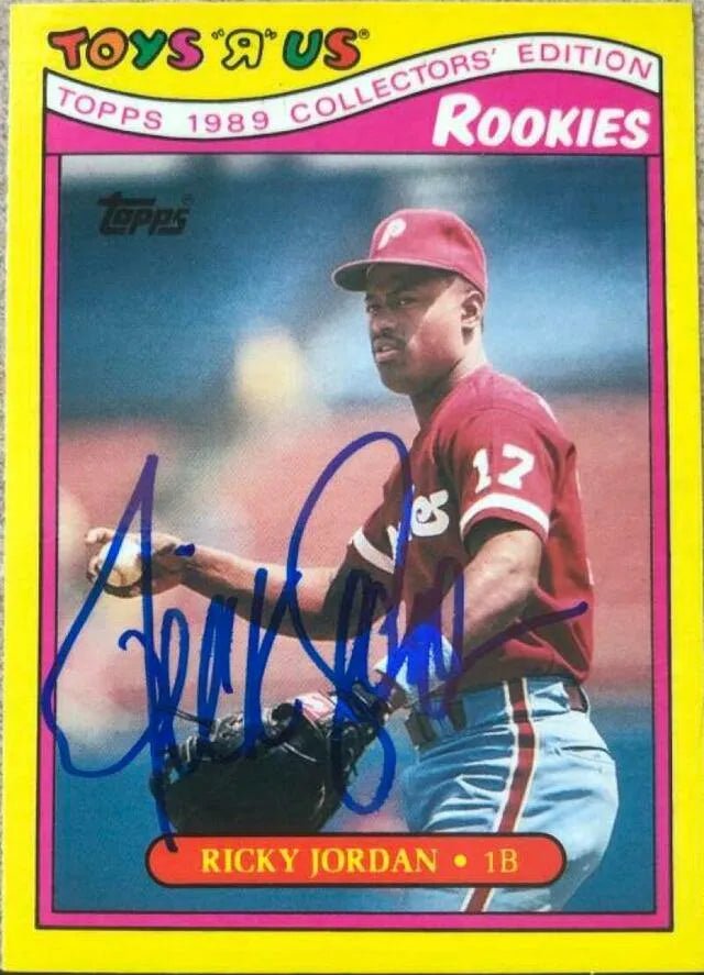 Ricky Jordan Signed 1989 Topps Toys R Us Rookies Baseball Card - Philadelphia Phillies
