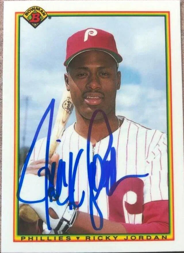 Ricky Jordan Signed 1990 Bowman Tiffany Baseball Card - Philadelphia Phillies