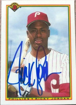 Ricky Jordan Signed 1990 Bowman Tiffany Baseball Card - Philadelphia Phillies