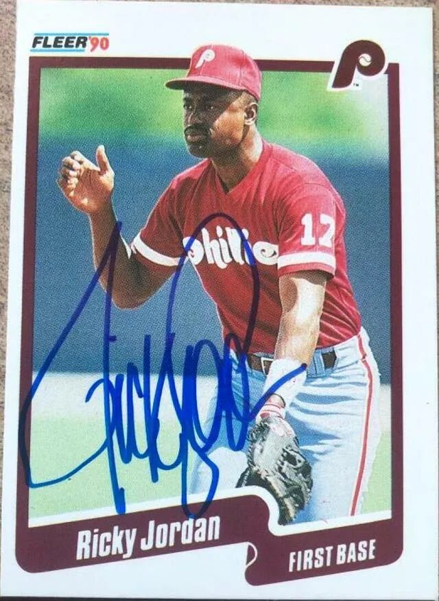 Ricky Jordan Signed 1990 Fleer Baseball Card - Philadelphia Phillies