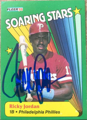 Ricky Jordan Signed 1990 Fleer Soaring Stars Baseball Card - Philadelphia Phillies