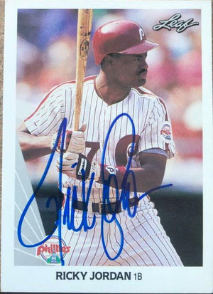 Ricky Jordan Signed 1990 Leaf Baseball Card - Philadelphia Phillies - PastPros