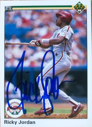 Ricky Jordan Signed 1990 Upper Deck Baseball Card - Philadelphia Phillies