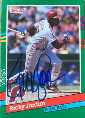 Ricky Jordan Signed 1991 Donruss Baseball Card - Philadelphia Phillies - PastPros