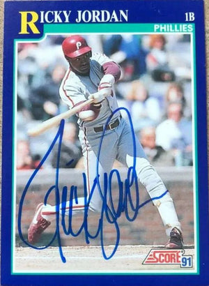 Ricky Jordan Signed 1991 Score Baseball Card - Philadelphia Phillies