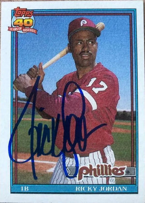 Ricky Jordan Signed 1991 Topps Baseball Card - Philadelphia Phillies