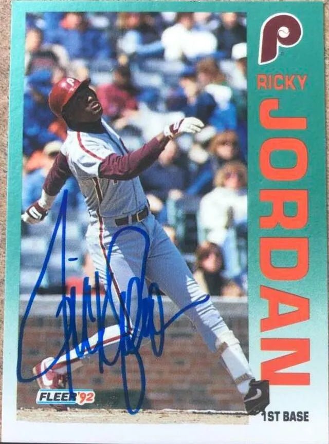 Ricky Jordan Signed 1992 Fleer Baseball Card - Philadelphia Phillies