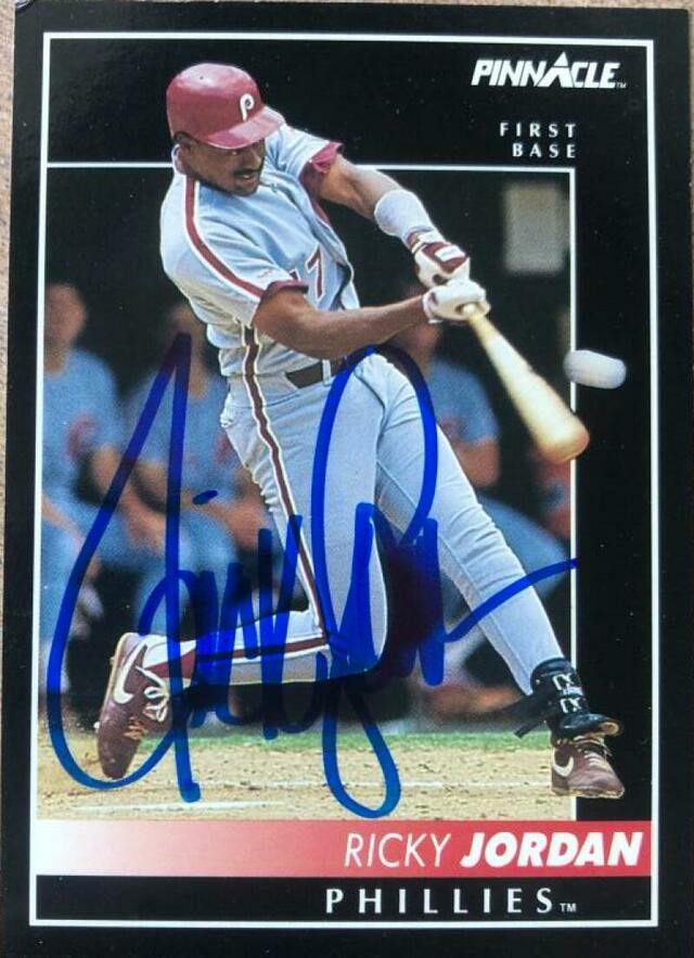 Ricky Jordan Signed 1992 Pinnacle Baseball Card - Philadelphia Phillies - PastPros