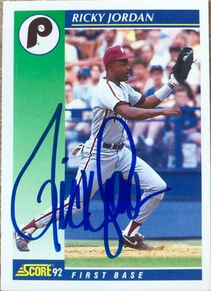 Ricky Jordan Signed 1992 Score Baseball Card - Philadelphia Phillies