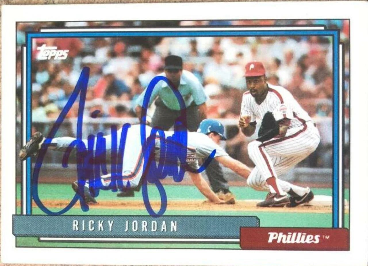 Ricky Jordan Signed 1992 Topps Baseball Card - Philadelphia Phillies