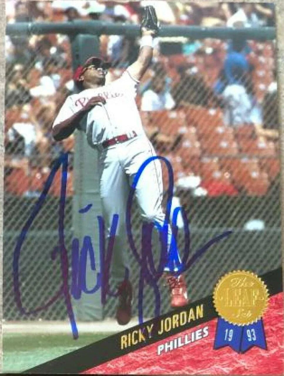 Ricky Jordan Signed 1993 Leaf Baseball Card - Philadelphia Phillies
