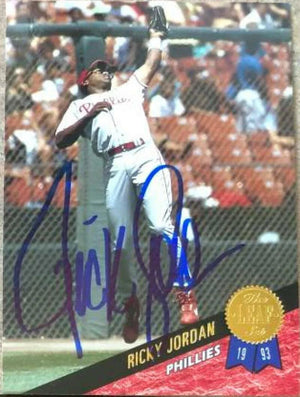 Ricky Jordan Signed 1993 Leaf Baseball Card - Philadelphia Phillies