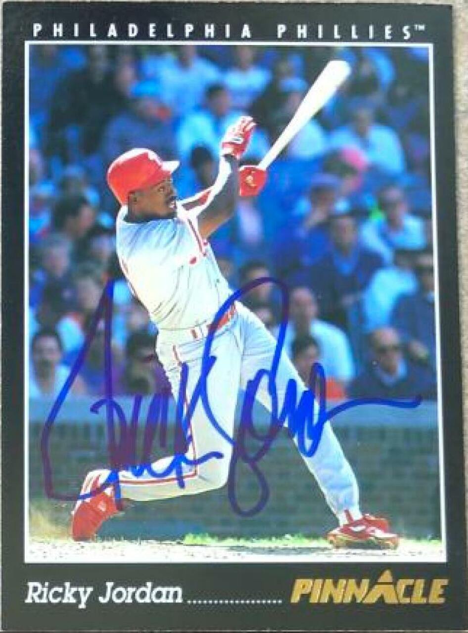 Ricky Jordan Signed 1993 Pinnacle Baseball Card - Philadelphia Phillies - PastPros