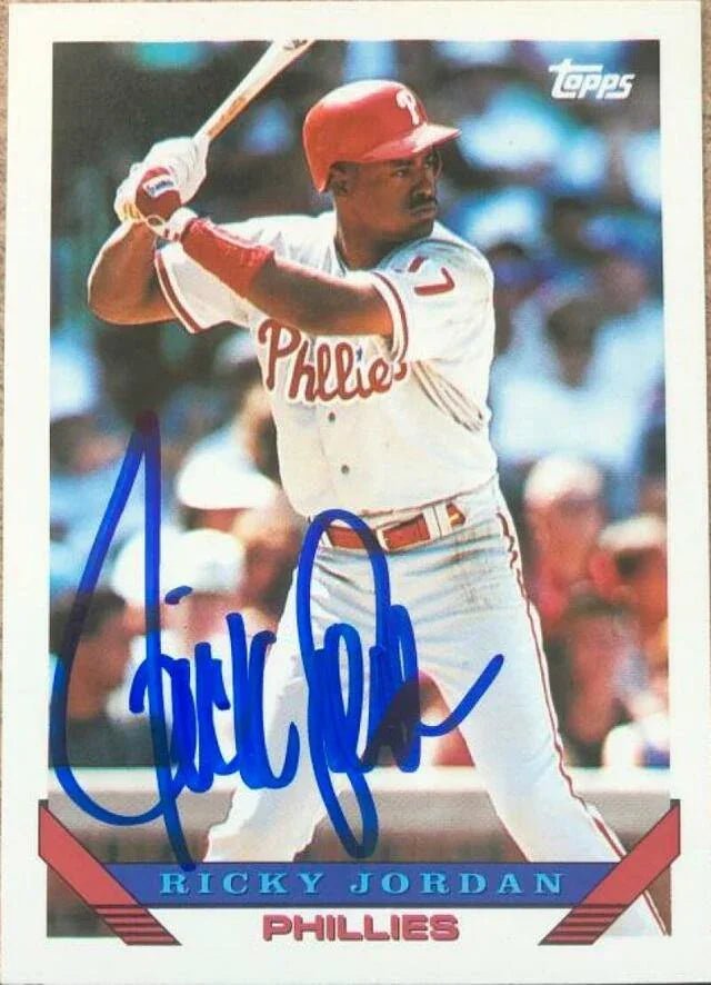 Ricky Jordan Signed 1993 Topps Baseball Card - Philadelphia Phillies