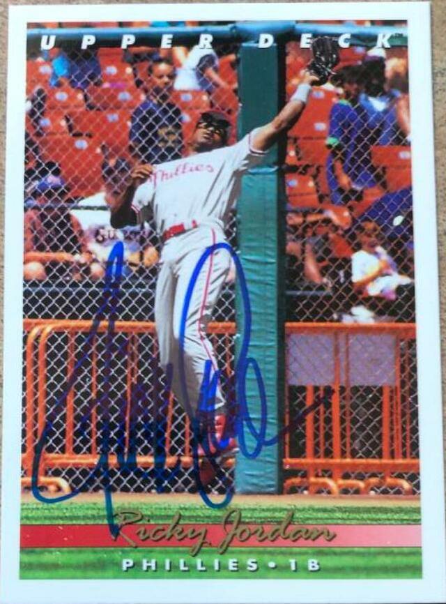 Ricky Jordan Signed 1993 Upper Deck Baseball Card - Philadelphia Phillies - PastPros