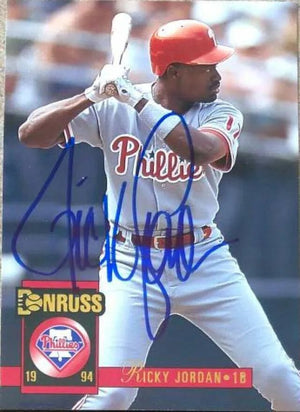 Ricky Jordan Signed 1994 Donruss Baseball Card - Philadelphia Phillies