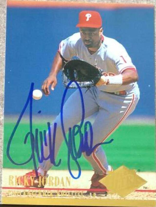 Ricky Jordan Signed 1994 Fleer Ultra Baseball Card - Philadelphia Phillies - PastPros
