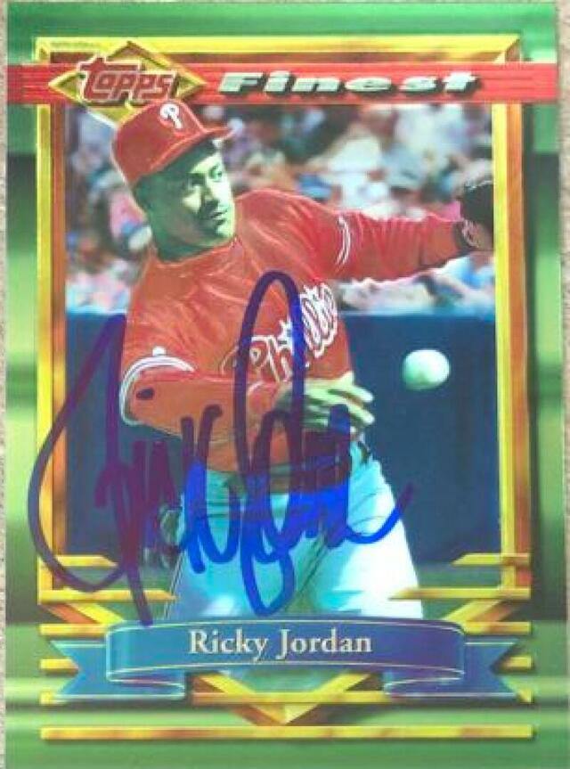 Ricky Jordan Signed 1994 Topps Finest Baseball Card - Philadelphia Phillies - PastPros