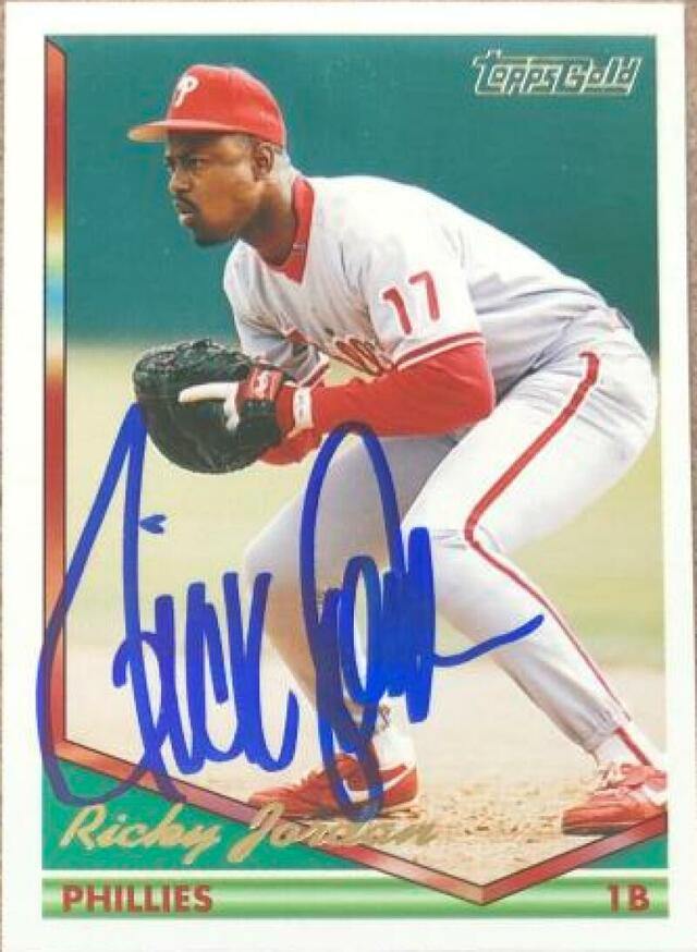 Ricky Jordan Signed 1994 Topps Gold Baseball Card - Philadelphia Phillies - PastPros