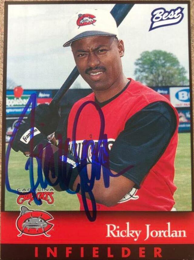 Ricky Jordan Signed 1997 Best Baseball Card - Carolina Mudcats - PastPros