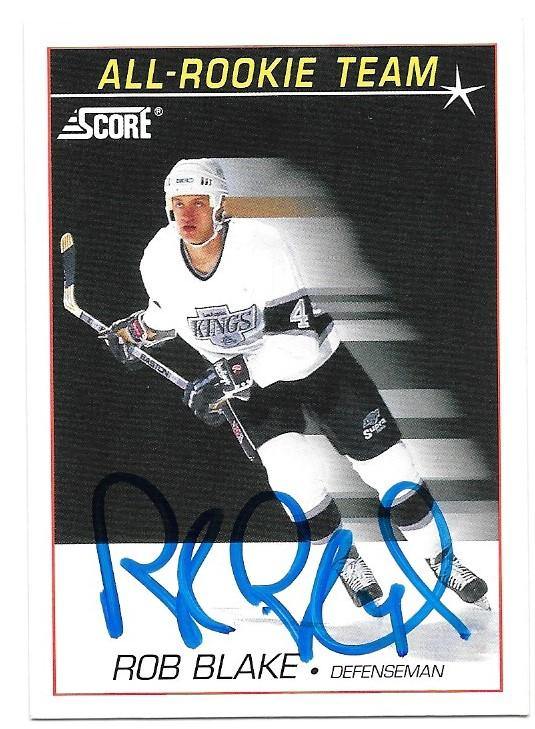 Rob Blake Signed 1991-92 Score All-Rookie Hockey Card - Los Angeles Kings - PastPros