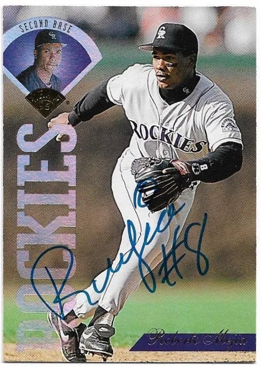 Roberto Mejia Signed 1995 Leaf Baseball Card - Colorado Rockies